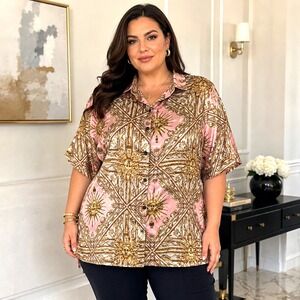 Luxe Women's  5X Plus Long Blouse Parisian Chic Monogram-style Elevated Casual